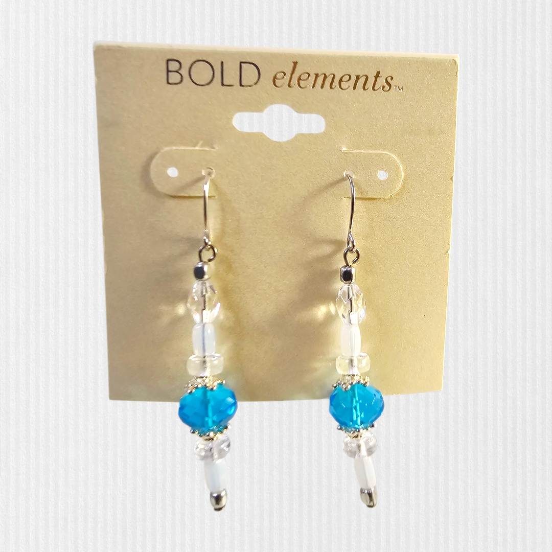 Bold Elements Blue And White Beaded Drop Earrings Nwt Casual Boho